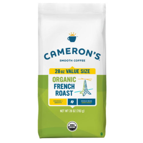 Camerons Coffee, Smooth, Organic, Whole Bean, Dark Roast, French Roast