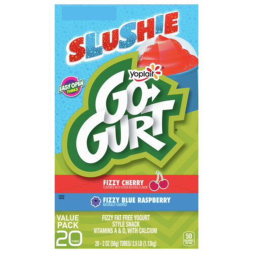 Go-Gurt Yogurt, Fat Free, Fizzy Cherry/Fizzy Blue Raspberry, Slushie, Value Pack