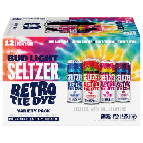 Bud Light Seltzer Retro Tie Dye Seltzer, Assorted, Variety Pack