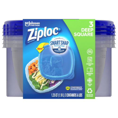 Ziploc Smart Snap Containers & Lids, Deep Square, 1.25 Quart