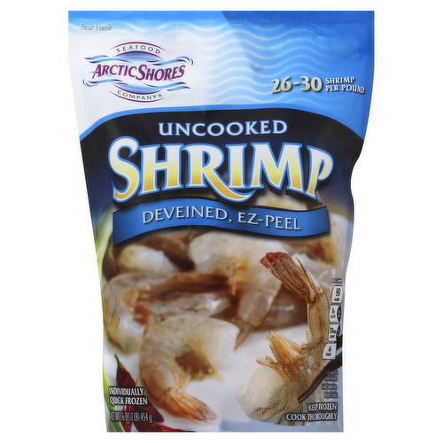 Arctic Shores Shrimp, Uncooked, Deveined, Ez-Peel, 26-30