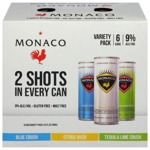 Monaco Cocktail, Blue Crush/Citrus Rush/Tequila Lime Crush, Variety Pack