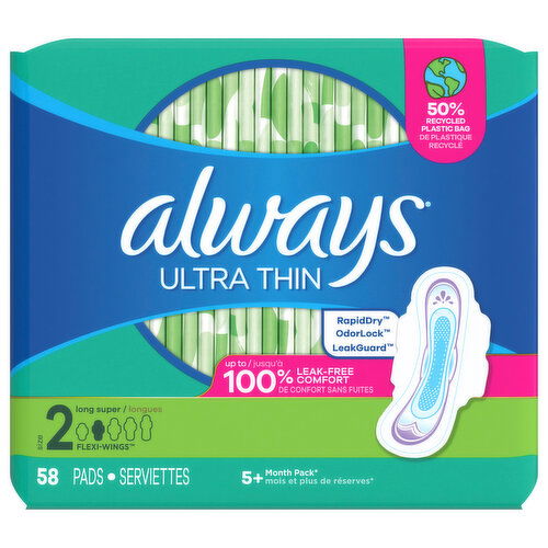 Always Pads, Flexi-Wings, Ultra Thin, Long Super, Size 2