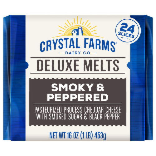 Crystal Farms Cheese, Smoky & Peppered, Deluxe Melts