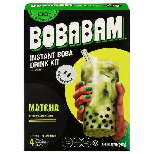 Boba Bam Boba Drink Kit, Instant, Matcha, 4 Packs