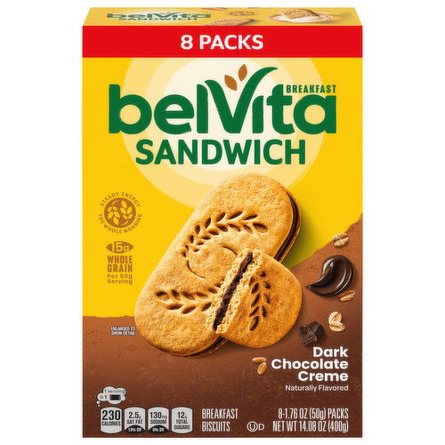 belVita Breakfast Biscuits, Dark Chocolate Creme, Sandwich, 8 Packs