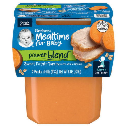 Gerber Mealtime for Baby Sweet Potato Turkey, Poweblend, Sitter 2nd Foods, 2 Pack