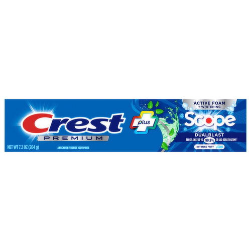 Crest Premium Toothpaste, Anticavity, Fluoride, Intense Mint, Plus Scope