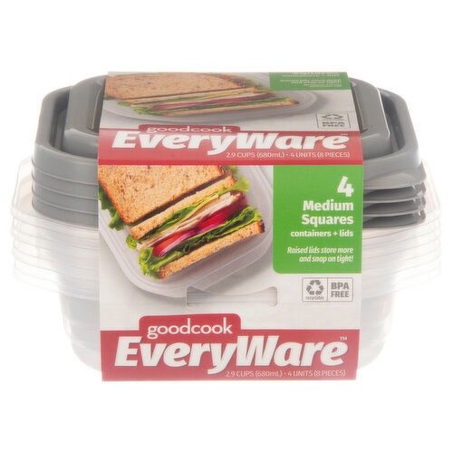 GoodCook Everyware Containers + Lids, Medium Squares