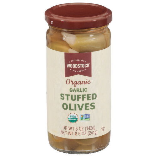 Woodstock Stuffed Olives, Organic, Garlic