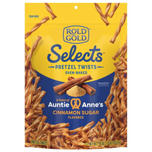 Rold Gold Selects Pretzel Twists, Cinnamon Sugar Flavored, Auntie Anne's, Oven-Baked