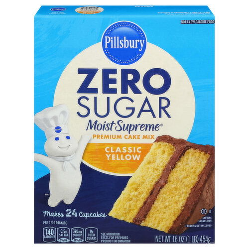 Pillsbury Moist Supreme Cake Mix, Zero Sugar, Premium, Classic Yellow