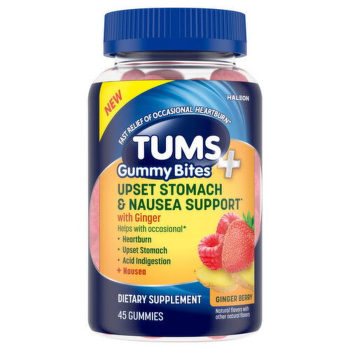 Tums Gummy Bites, Upset Stomach & Nausea Support, Ginger Berry