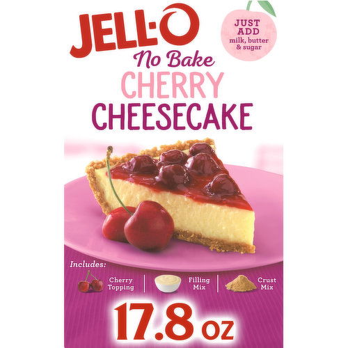 Jell-O Cherry Cheesecake Dessert Kit with Cherry Topping, Filling Mix & Crust Mix