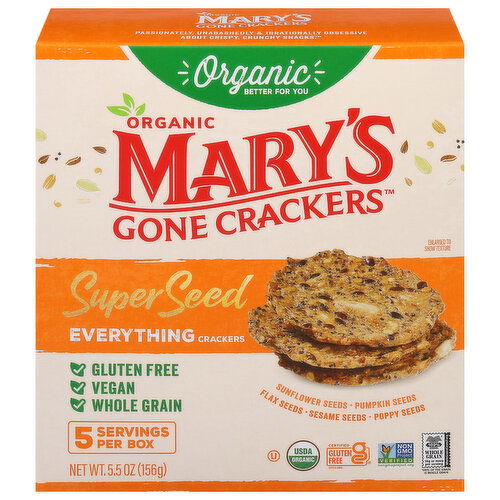 Mary's Gone Crackers Crackers, Super Seed Everything, Organic, Plant Based Protein,  Gluten Free, 5.5 oz