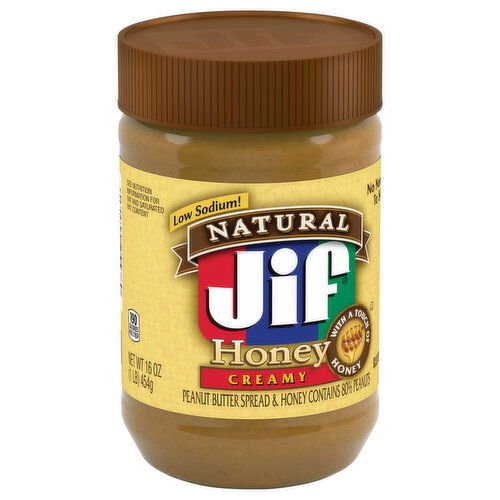 Jif Natural Peanut Butter Spread, Honey, Creamy