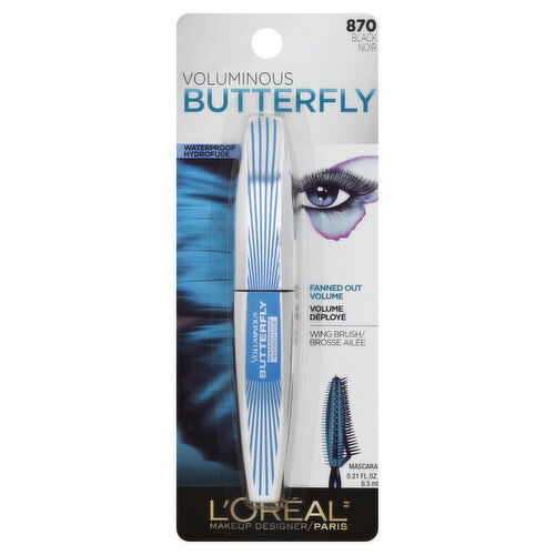 L'Oreal Voluminous Butterfly Mascara, Waterproof, Black, 870