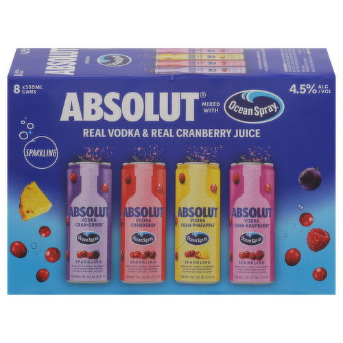 Absolut Vodka, Sparkling, Cranberry, Variety Pack