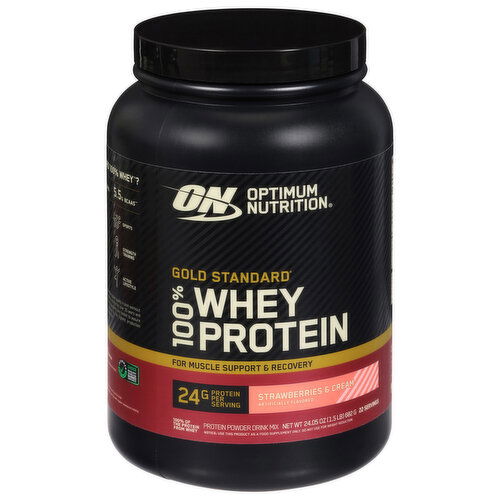 Optimum Nutrition Gold Standard Protein Powder Drink Mix, Strawberries & Cream, 100% Whey Protein