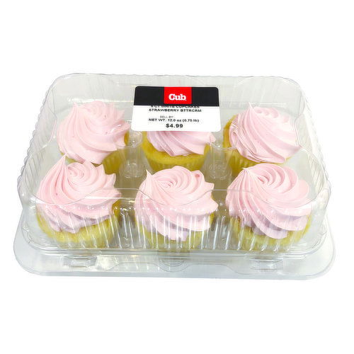 Cub Bakery White Cupcakes with Strawberry Buttercream, 6 Count