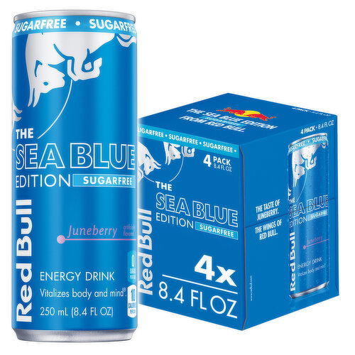 Red Bull Sea Blue Edition Sugar Free Energy Drink, Juneberry, 8.4 fl. oz., with 80mg Caffeine, Taurine & B Vitamins