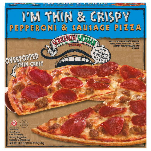 Screamin' Sicilian Pizza Co. Pizza, I'm Thin & Crispy, Pepperoni & Sausage