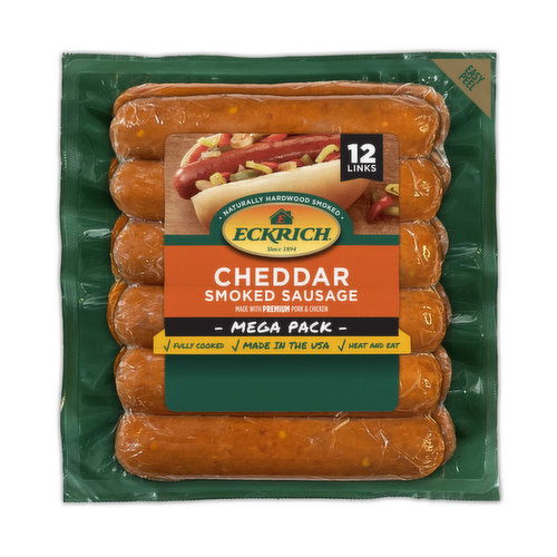 Eckrich Cheddar Smoked Sausage, Mega Pack, 12 Links