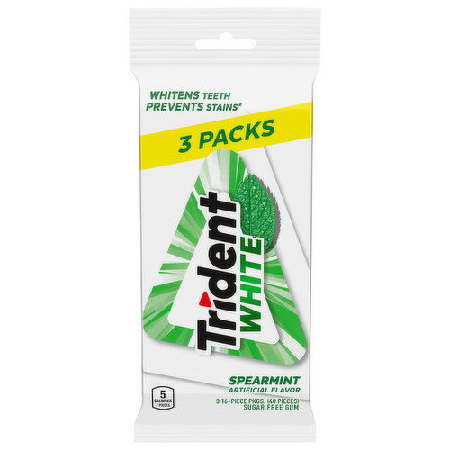 Trident White Gum, Sugar Free, Spearmint, 3 Packs