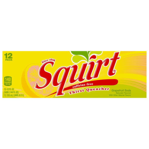 Squirt Soda, Caffeine Free, Grapefruit, 12 Pack