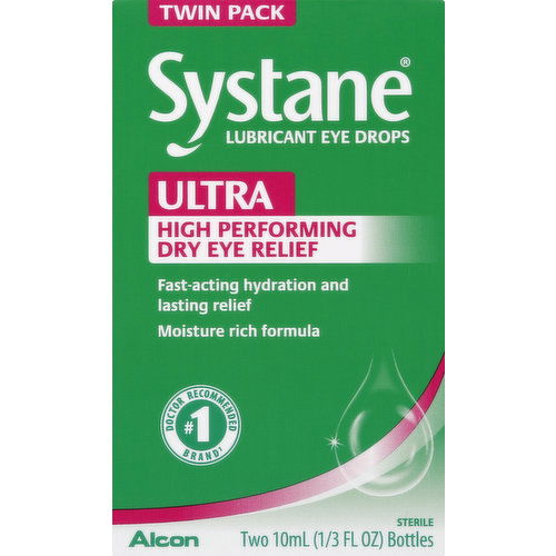 Systane Ultra Eye Drops, Lubricant, High Performance, Twin Pack