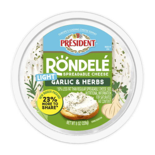 President Creamy Whipped Garlic & Herbs Light Spreadable Cheese