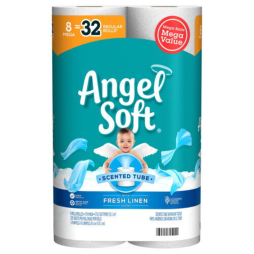 Angel Soft Bathroom Tissue, Fresh Linen Scent, Mega Rolls, 2-Ply