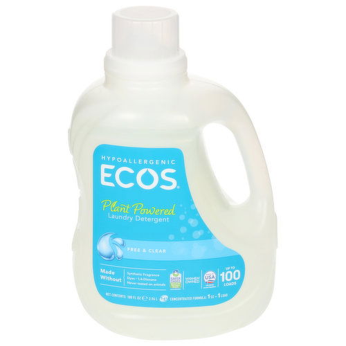 Ecos Laundry Detergent, Free & Clear, Plant Powere