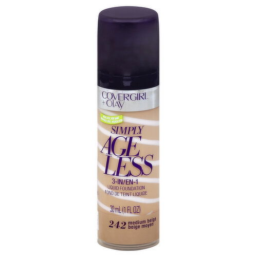 CoverGirl + Olay Simply Ageless Liquid Foundation, 3-in-1, Medium Beige 242