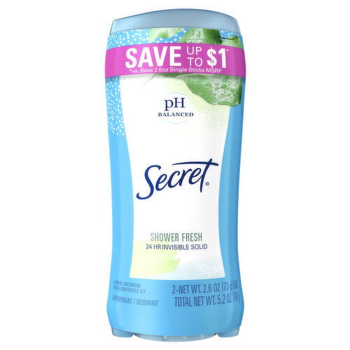 Secret Invisible Solid Antiperspirant and Deodorant, Shower Fresh, Twin Pack