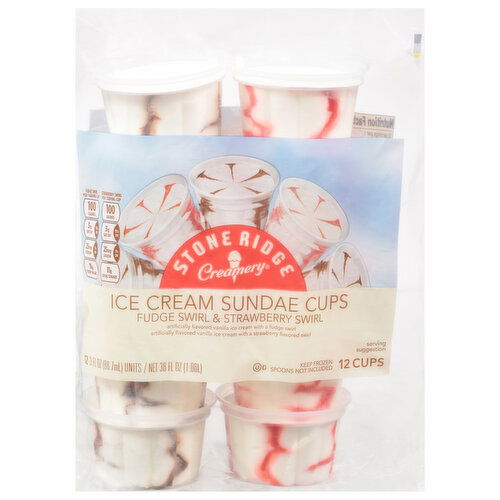 Creamery Ice Cream Sundae Cups, Fudge Swirl & Strawberry Swirl