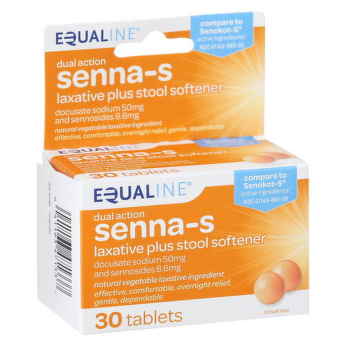 Equaline Laxative Plus Stool Softener, Senna-S, Dual Action, Tablets