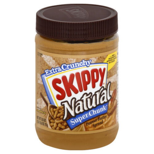 Skippy Natural Peanut Butter Spread, Extra Crunchy, Super Chunk