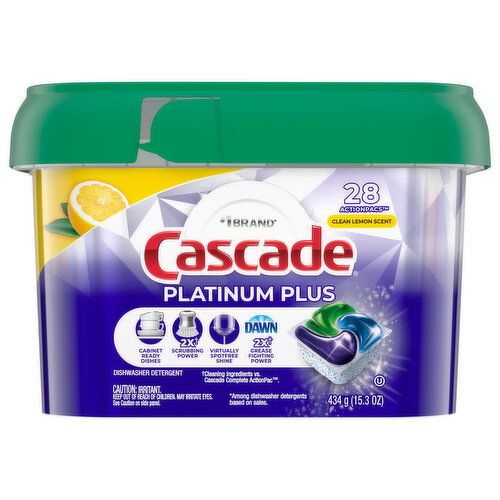 Cascade Platinum Plus Dishwasher Detergent, Clean Lemon Scent, ActionPacs