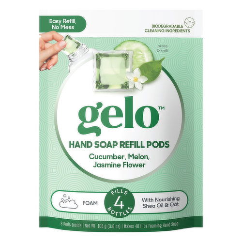 Gelo Hand Soap, Cucumber, Melon, Jasmine Flower, Refill Pods