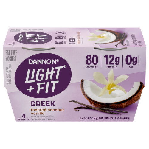 Dannon Light + Fit Yogurt, Fat Free, Toasted Coconut Vanilla, Greek