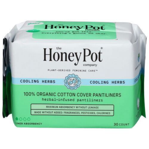 The Honey Pot Company Pantiliners, 100% Organic, Cotton Cover, Herbal-Infused