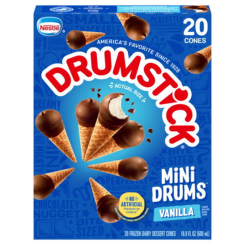Drumstick Mini Drums Frozen Dairy Dessert Cones, Vanilla