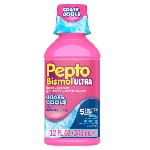 Pepto-Bismol Multi-Symptom Pepto Bismol Ultra with Instacool Liquid, Nausea & Diarrhea Relief, Over-the-Counter Medicine, 12 Oz