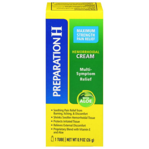 Preparation H Hemorrhoidal Cream, with Aloe, Maximum Strength, Multi Symptom Relief