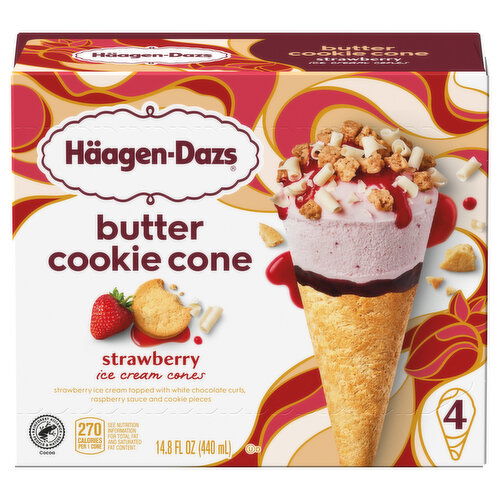 Haagen-Dazs Ice Cream Cones, Strawberry, Butter Cookie Cone