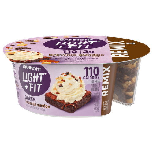 Dannon Light + Fit Yogurt & Mix-Ins, Fat Free, Brownie Sundae, Remix, Greek