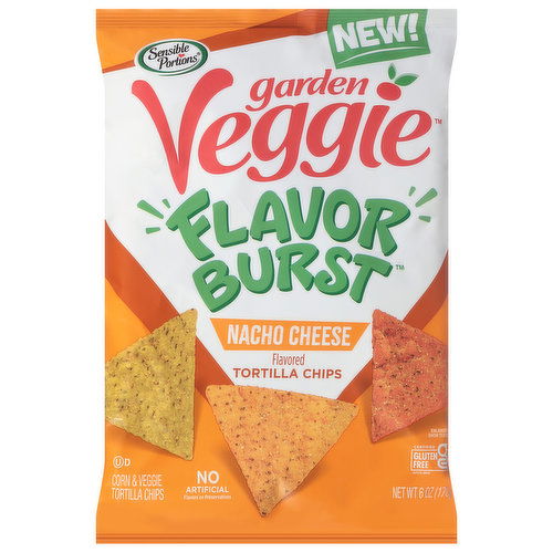 Sensible Portions Garden Veggie Flavor Burst Tortilla Chips, Nacho Cheese