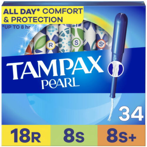 Tampax Pearl Tampax Pearl Tampons Multipack with LeakGuard Braid, Regular/Super/Super Plus, 34 Ct
