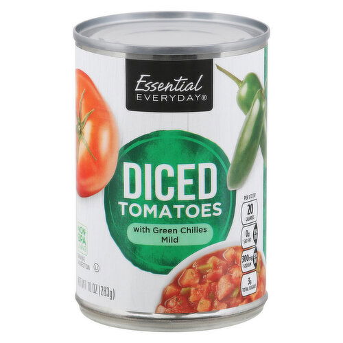 Essential Everyday Tomatoes with Green Chilies, Mild, Diced